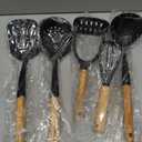 Large Silicone Cooking Utensils Set, 10Pcs Nonstick Kitchen Utensil Set with Wooden Handle, Heat Resistant Silicone Utensils for Cooking, BPA Free Spatula Set with Turners Spoon Ladle Skimmer(Black)