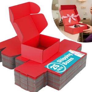 8 x 6 x 3 Inches Shipping Boxes, 25 Pack Red Corrugated Cardboard Box, Mailer Boxes for Small Business, Packing Craft Gifts & Supplies
