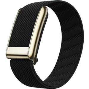 Ultra-Soft Stretchy Nylon Sport Band Compatible with WHOOP 5.0, One, Peak & Life | Adjustable, Breathable, & Sweat-Wicking Replacement Wristbands for Men & Women | NOT for Gen 4 (Black With Gold)