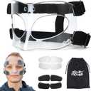 CrazyMouse CM01A Nose Guard for Broken Nose Adjustable Basketball Soccer Sports Face Shield Mask with Foam Padding for Adults Women Men Youth Teens (Clear+H Belt)