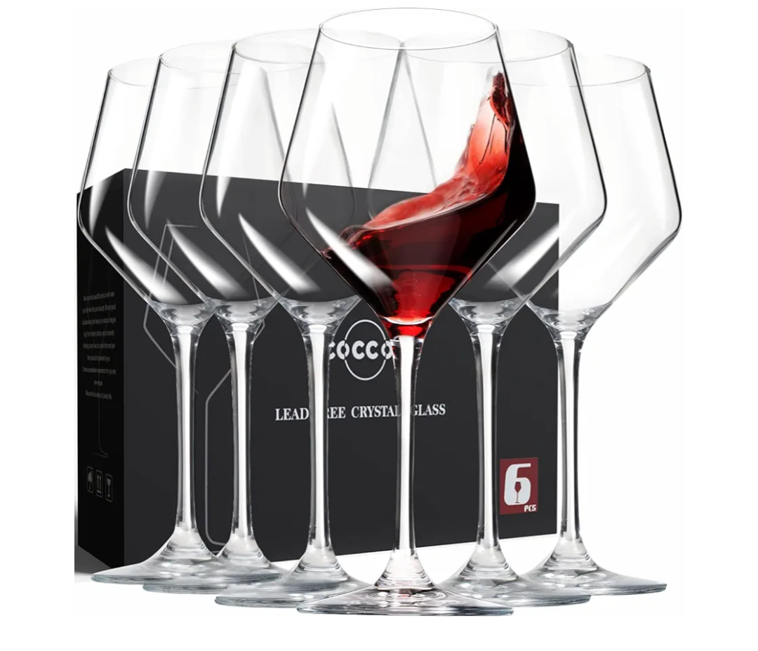 Wine Glasses,White Red Wine Glasses Set of 6,Lead-Free Premium Crystal Clear Glass,Hand Blown Italian Style Burgundy Long Stem Wine Glasses,Great Gift Packaging(16oz,6pack)