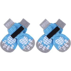 PUPTECK Double Side Anti-Slip Dog Socks with Adjustable Straps for Indoor Wear - 2 Pairs Pet Paw Protection Traction Control Socks on Hardwood Floor (X-Small (4 Count), Blue)