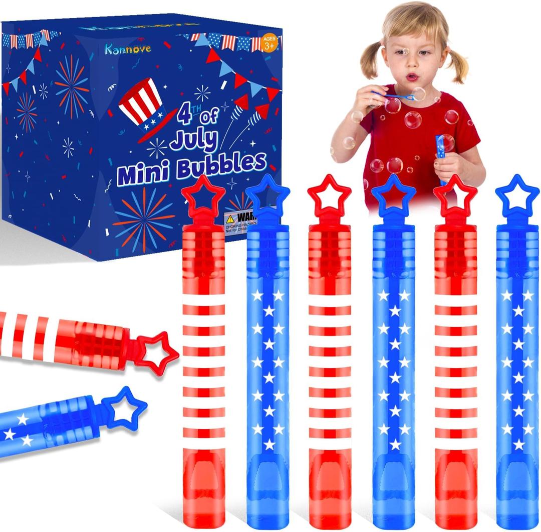 32 Pack 4th of July Bubbles Toys Gifts for Kids,Red White Blue Mini Bubble Wands for Toddlers,Goodie Bags Stuffers Party Favors,Classroom Games Activities Prizes Treats for Memorial Independence Day