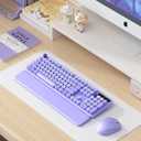Wireless Keyboard and Mouse Combo - Cute Typewriter Keyboard with Detachable Wrist Rest, Retro Round Keycaps, Foldable Legs, 2.4GHz Full-Size Keyboard for PC, Laptop, Mac, Windows - Trueque (Purple)
