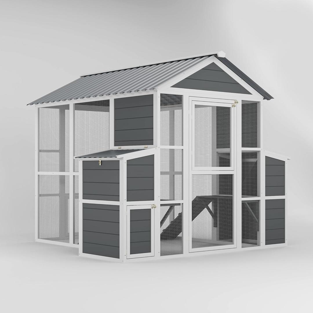 Outdoor Wooden Chicken Coop for 10 Chickens,Large Hen House Poultry Habitat Pet Hutch Run Cage with 2 Chicken Nesting Boxes,Walk in Chicken Coops Run W/Ramp and Run,Waterproof Roof,(80"82"69")