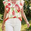 Cicy Bell Womens Peplum Floral Blouses Babydoll Ruffle Cap Sleeve Boho Tops | Flutter Short Sleeve Top,V Neck,Dressy Casual Summer Flowy Shirts,Versatile for Daily Vocation (M)