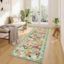 DUKINO 2x6 Kitchen Runner Rug for Hallway, Washable Runner Rug with Non Slip Backing, Low Pile Soft Boho Spring Floral Carpet for Kitchen, Hallway, Entryway, Laundry, Bedroom, Green