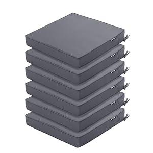Comcaver 6 Pack Outdoor Chair Cushions 19 x 19 Inch Waterproof Patio Chair Cushions with Tie 5 Year Color Fastness Thick Outdoor Seat Cushion for Garden Lawn Patio Furniture Dark Grey