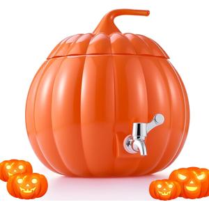 Uiifan 1 Pack 2 Gallon Glass Pumpkin Drink Dispenser for Fall Thanksgiving Party Supplies, Beverage Dispenser with Spigot, Trick or Treat Pumpkin Punch Bowl for Autumn Halloween Kitchen Decor (Orange)