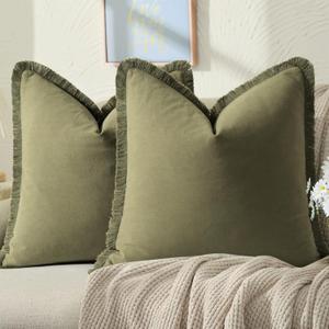 ZWJD Pillow Covers 20x20 Set of 2 Gray Throw Pillow Covers with Fringe Chic Cotton Decorative Pillows Square Cushion Covers for Sofa Couch Bed Living Room Farmhouse Boho Decor