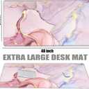 Gaming Mouse Pad Giant 48x24 Desk Mat Oversized Large Mousepad Jumbo Huge Desk Pad Pink Marble Protector Mat XXXL Non Slip Computer Mat for Wireless Desktop Work