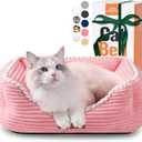 Cat Dog Bed for Pets, Rectangle Pet Bed Gift for Puppy and Kitten, Machine Washable Calming Fluffy Pet Couch Sofa for Indoor Outdoor, Portable Soft Cat Bed with Non-Slip Bottom (Small, Pink)