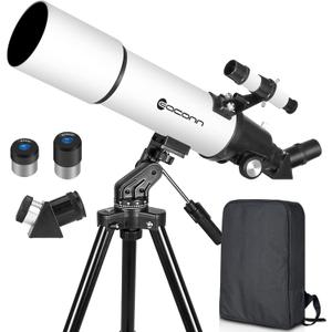 Telescopes for Adults Astronomy, 80mm Aperture 600mm Refractor Telescope for Kids & Beginners, Compact and Portable Travel Telescopio with Backpack (White)