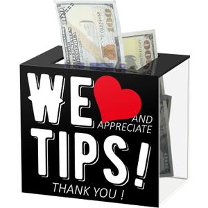 Acrylic Tip Jar for Bartender Bars 6 x 4 x 5 Inch Tip Collection Box Donation Suggestion Box Money Storage Container for Restaurants Musicians Driver