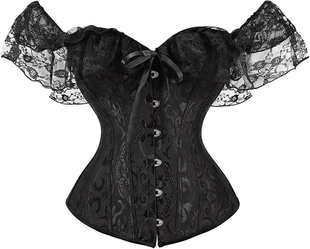 Women's Bustier Corset Top Satin Floral Boned Overbust Body Shaper Bustier Sexy Waist Push Up Shapewear Lingerie S 