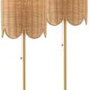 JONATHAN Y 27.5" Brass Gold Coastal Buffet Table Lamp Set of 2 for Bedroom, Boho Table Lamps with Natural Rattan Scalloped Shade, Pull Chain, LED Bulbs Included JYL1138A-SET2