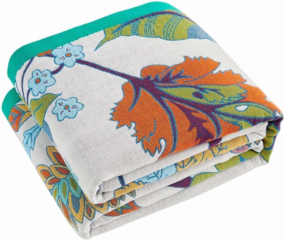 Summer Throw Blanket, 60"x80" Reversible Bohemian Flower Blanket, 100% Cotton Muslin Breathable Woven, Farmhouse Decorative Throw Blanket (Colorful Vine)
