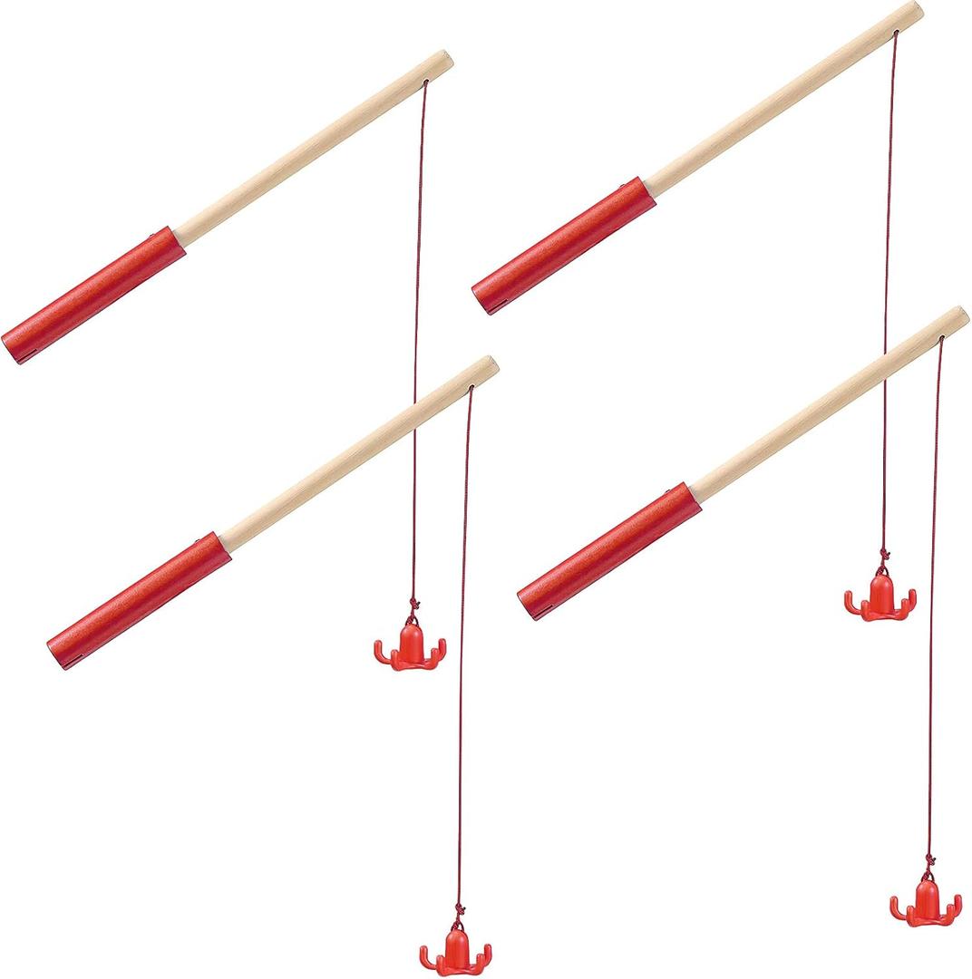 4 Pieces Magnetic Fishing Poles Wooden Magnet Fishing Rods Magnetic Fishing Games for Wooden Magnetic Fishing Games for Kindergarten Preschool Boys Girls