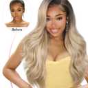 HANNE 13 * 6 Lace Front Wigs for Black Women 29 Inch Synthetic Pre Plucked Wavy Filp Curl Futura Fiber Glueless Blonde Wigs HD lace frontal Wig Hair Replacement Wigs for Every Occasion (Ombre Blonde)
