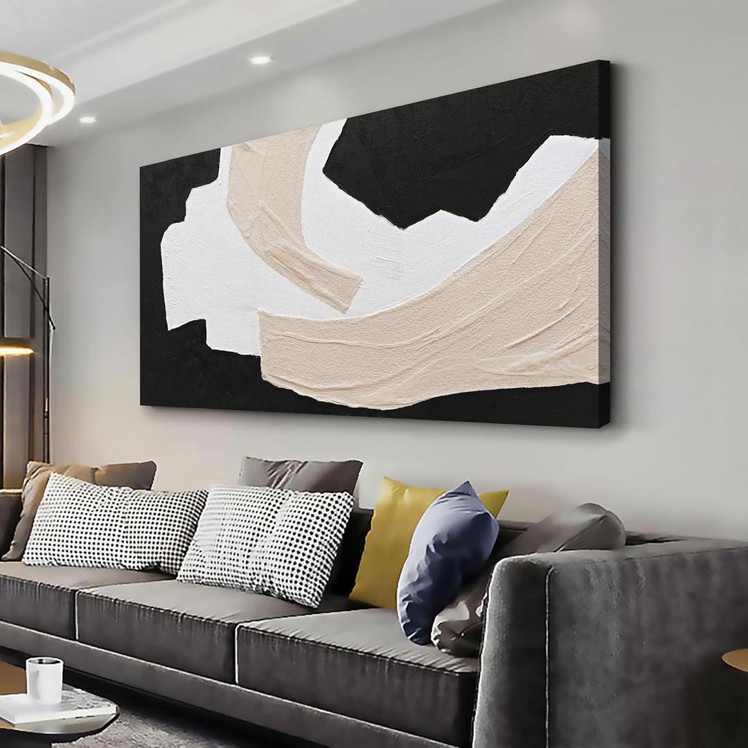 Flairart Abstract Canvas Wall Art Minimalist Wall Art Black White and Beige Home Decor Abstract Artwork Wall Decor Artwork for Bedroom Living Room Decoration Home Kitchen Office 29" X 58"