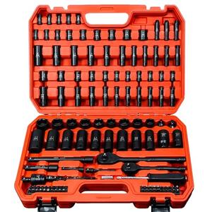 AMM 123Pcs Impact socket set，1/4”3/8”Drive Deep&Shallow Socket wrench set，6 Point Metric&Standard Full 5/32"-3/4"，4-22mm with Spark plug sockets，72T Ratchet handle，Screwdrivers，for Automotive&Home
