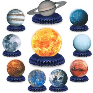 10 Pieces Space Solar System Theme Honeycomb Centerpieces Table Topper Outer Space Party Supplies Planet Honeycomb Galaxy Photo Booth Props for Birthday Party Decorations
