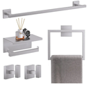 TQKAG 5-Pieces Brushed Nickel Bathroom Hardware Accessories Set 23.6" SUS304 Stainless Steel Towel Bar Set Wall Mounted Square Toilet Paper Holder with Shelf