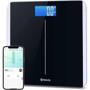 Etekcity Smart Scale for Body Weight and BMI, Bathroom Digital Electronic Weighing Scale for People, Bluetooth Free VeSync APP Connection, Rounded Corner, Accurate to 0.1lb/0.05kg, 400 lbs, Black (11 x 11 inches)