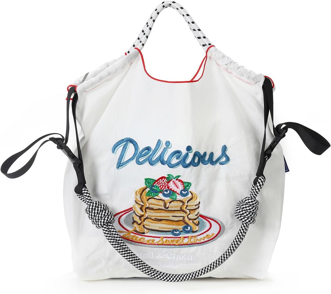 Ball&Chain Embroidery Tote Bag for Women with Shoulder Strapis a Great Gift for Women, Mom, Teachers, Friends, Bridesmaids (White)