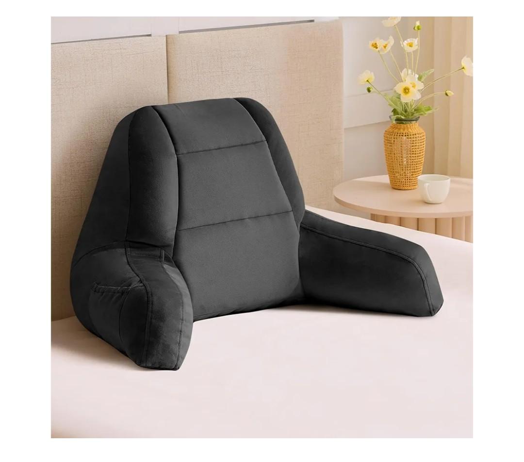Reading Pillows for Sitting in Bed Adult, Back Pillow for Bed Sitting Up, Backrest Pillows with Shredded Foam for Adult&Teens, Support Pillow with Arms for Beds, Couch, Floor, 18in, Black