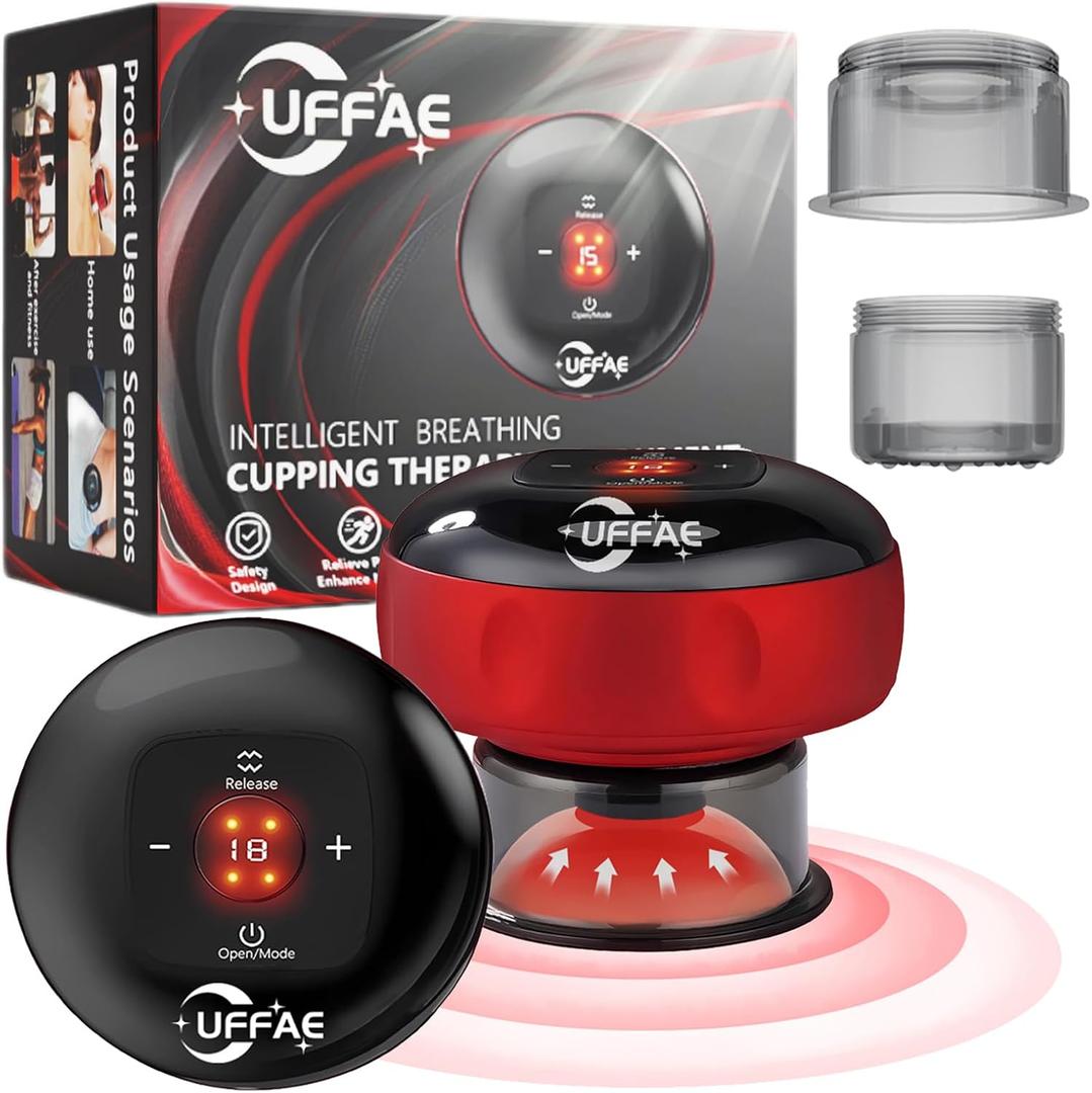 5-in-1 Electric Cupping Therapy Set, Smart Cupping Therapy Massager, 12 Levels of Suction Strength and Temperature Controlfor Targeted Pain Relief, Portable Electric Cupping Device (Red-one Pack)