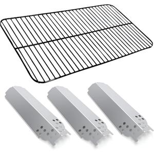 Set of Porcelain Steel Cooking Grid and Three Stainless Steel Replacement Heat Plates for Charbroil Classic 360 3 Burner, G215-0203-W, G305-0006-W1, 463742418 Charbroil Classic 3 burner