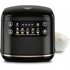 Portable Digital Rice Cooker, 6-Cup (Uncooked)/12-Cup (Cooked) Small Rice Maker with Steaming Basket, Mini Rice Cooker with 2L Removable Nonstick Inner Pot, 10 Menu Options, Auto Keep Warm, 24 Hour Delay Timer (Black)