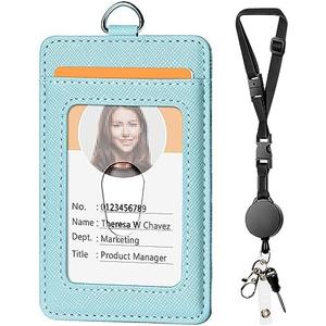 Leather Badge Holder and Adjustable Retractable Lanyards, Quick Release Buckle and Safety Breakaway Lanyards with Swivel Metal Clasp for Offices, Staff, Students, Employees 4PCS