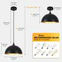 3 Pack Black Pendant Lights Kitchen Island 11.8" Modern Dome Pendant Light Fixtures Farmhouse Hanging Ceiling Light Fixture for Dining Room Foyer Hallway Bar Cafe Sink