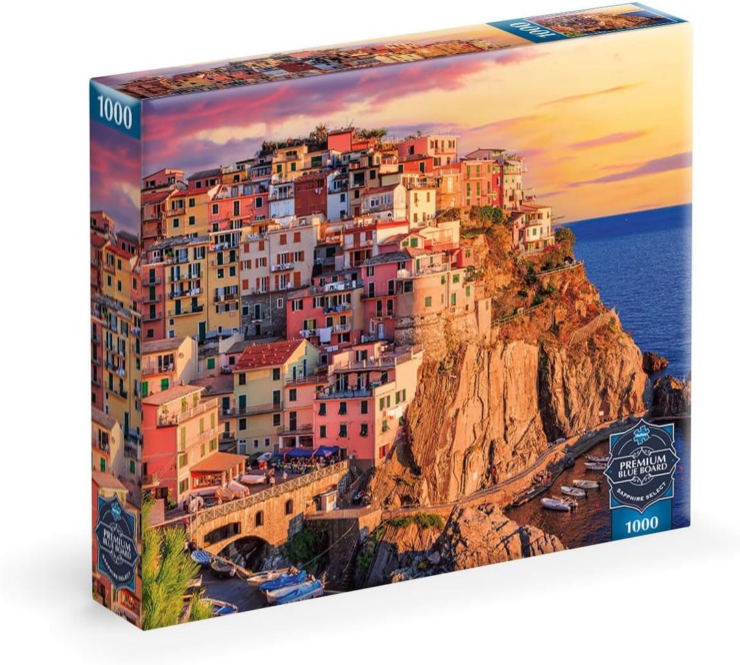 Buffalo Games - Sapphire Select - Cinque Terre Sunset - 1000 Piece Jigsaw Puzzle Challenging & Fun Blue Core Puzzle Board Giftable Display Box - Full Size Poster Included