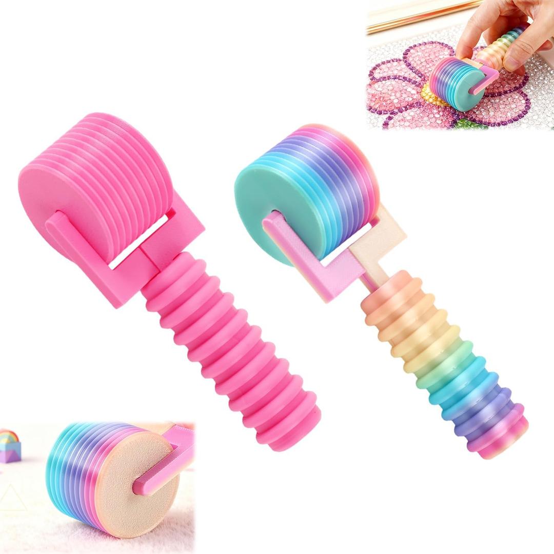 New Diamond Painting Roller Tool, Rainbow Diamond Art Tools and Accessories, with Easy-Grip Hand, Straightening Tool for Diamond Art & Rhinestone Embroidery (Pink&Colorful) (Multiple colors)