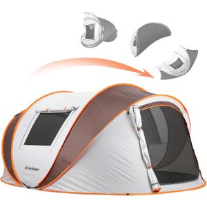 EchoSmile Pop Up Camping Tent, 2/4/6 Person Easy Setup Tent, Water Resistant Dome, Portable with Carry Bag (White&Brown)