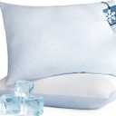 Blue Ridge Home Fashions Cooling Bed Pillows Queen Size Set of 2, Reversible Cooling & Cotton Fabric, Medium Firm, Down Alternative Breathable for Hot, Side, Back & Stomach Sleepers, 20" x 28"