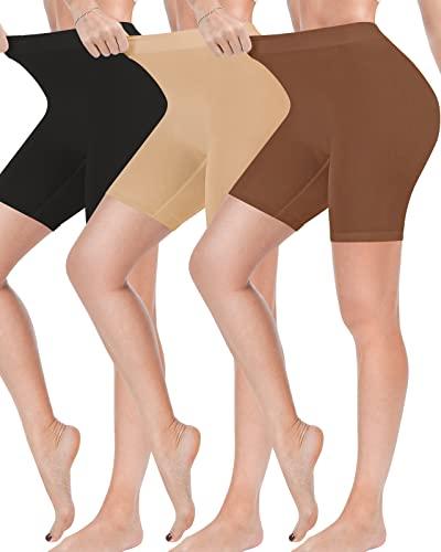 Reamphy 2 Pack Slip Shorts for Women Under Dress,Comfortable Smooth Yoga Workout Biker Shorts(Black/Brown,M)
