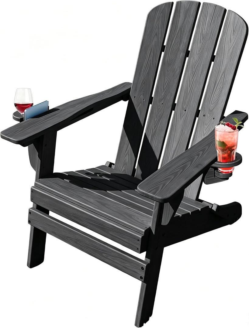 Folding Adirondack Chairs with Cup Holder, Adjustable Reclining Back Chair, 1 Pack