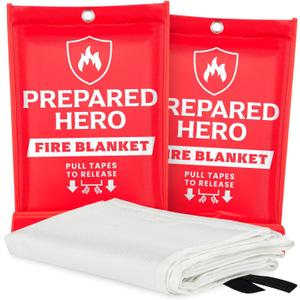 Prepared Hero Emergency Fire Blanket - 2 Pack - Fire Suppression for Kitchen, 40 x 40 Fiberglass Fire Blanket for Home