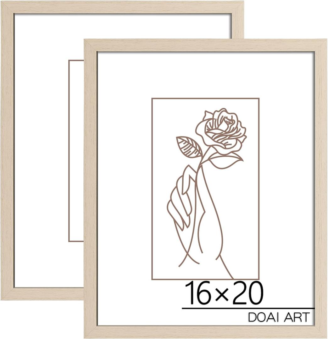 DOAI ART 16x20 Poster Frame 2 Pack Oak, Woodgrain 16 x 20 Picture Frames for Horizontal or Vertical Wall Mounting, Scratch-proof Safe and Artistic Large Photo Frame Wall Art