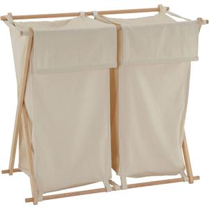 Household Essentials 6786-1 Collapsible Double X-Frame Laundry Hamper Sorter with Fold Over Lid , White (Natural)