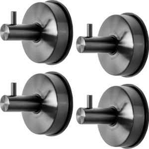 YOHOM Suction Cup Hooks Shower Towel Holder Stainless Steel Vacuum Bathroom Shower Hook Suction Towel Rack Kitchen Organizer for Bathrobe Loofah Washcloth Brushed Black 4 Pcs