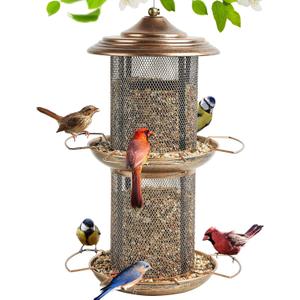 Bird Feeder for Outdoors, Double Layered Circular Tower Birdfeeder, Metal Bird Feeders with Cover Fixing Buckle for Outside Hanging, 4Lbs Capacity