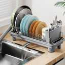 Small Dish Drying Rack, Compact Dish Drainer for Kitchen Counter, with Adjustable Back Slots, Space-Saving for Small Kitchens, Gray