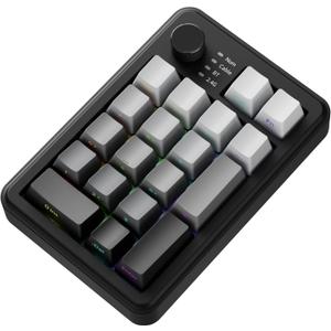 EWEADN NK20 Wireless Retro Mechanical Numpad with Knob, Bluetooth/2.4GHz/USB-C Connect with RGB Backlight Hot Swappable Number Pad, 20-Key Rechargeable External Num Pad for Win, Mac, Black Gray
