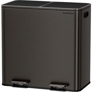 SONGMICS Trash Can, 2 x 10.6 Gallon (2 x 40 L) Garbage Can for Kitchen, with 15 Trash Bags, 2 Compartments, Plastic Inner Buckets and Hinged Lids, Airtight, Slate Gray ULTB730G01V1