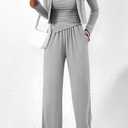 BTFBM Women's Fall Lounge Sets 3 Piece Outfit Tracksuits Casual Long Sleeve Tops High Waisted Sweatpants Set (S)